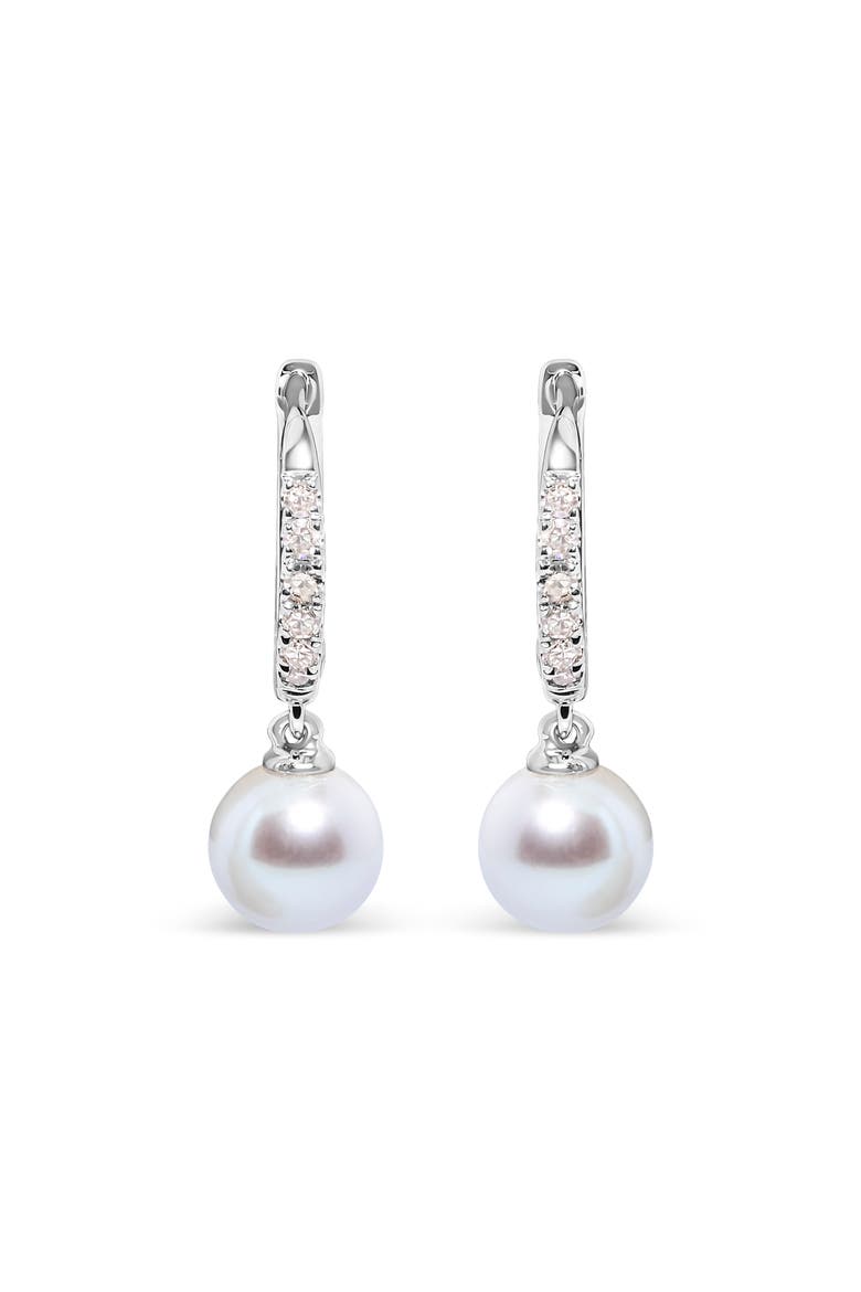10K White Gold Cultured Freshwater Pearl and Diamond Accent Drop Earring, Main, color, White