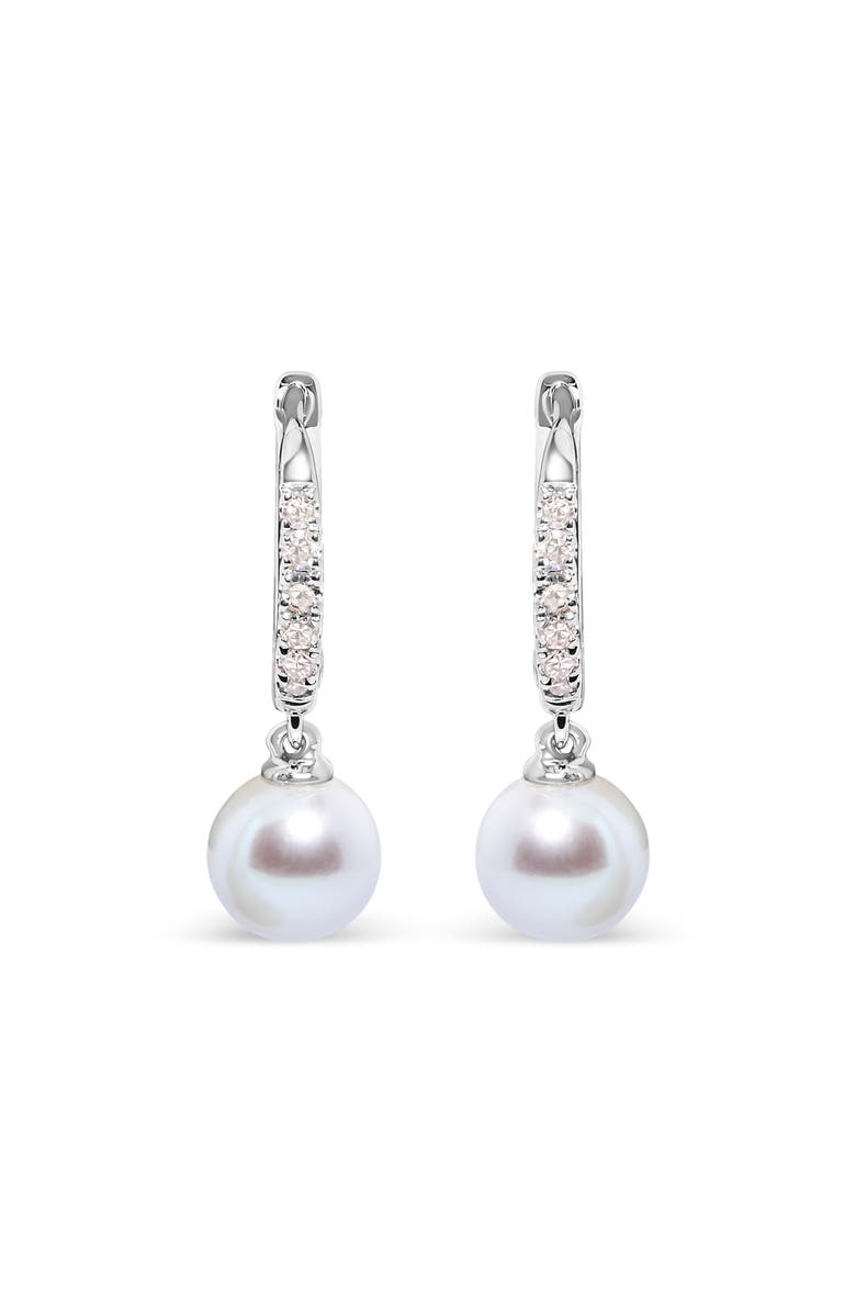 Haus of Brilliance 10K White Gold Cultured Freshwater Pearl and Diamond Accent Drop Earring, Main, color, White