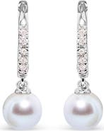 Haus of Brilliance 10K White Gold Cultured Freshwater Pearl and Diamond Accent Drop Earring