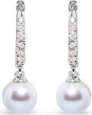 Haus of Brilliance 10K White Gold Cultured Freshwater Pearl and Diamond Accent Drop Earring