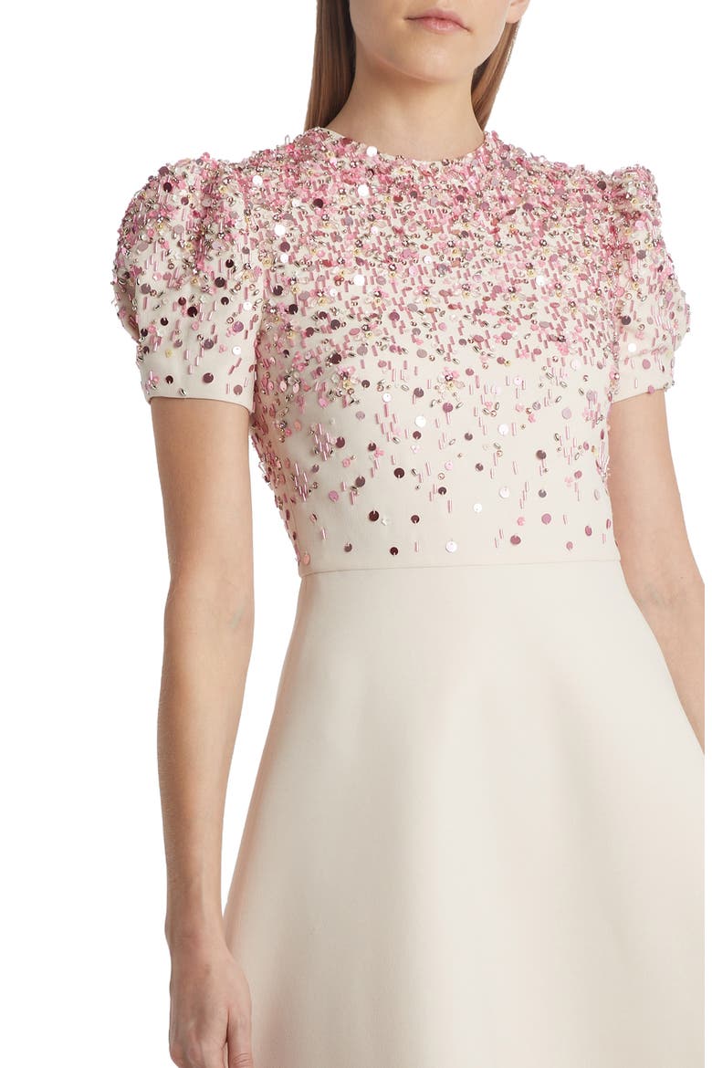 Embroidered A-Line Midi Dress, Alternate, color, AVORIO/ ARGENTO