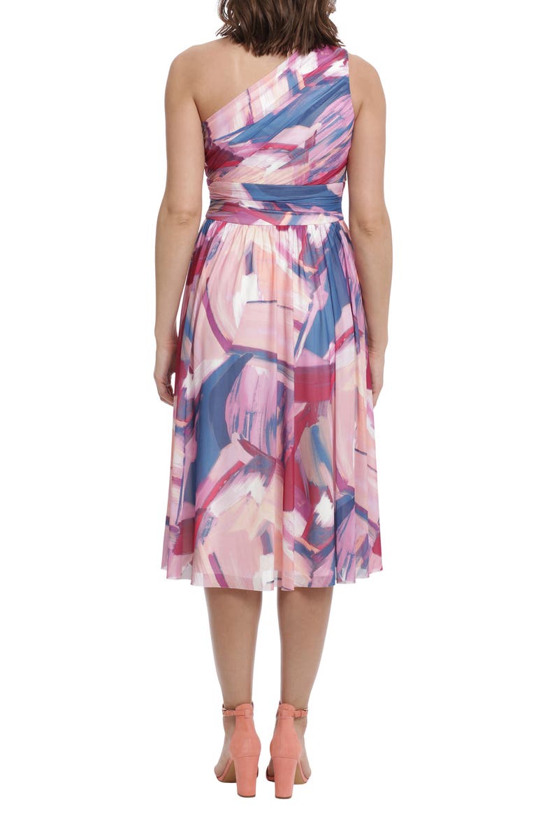 Print Ruched One-Shoulder Dress, Alternate, color, WHITE/ PINK