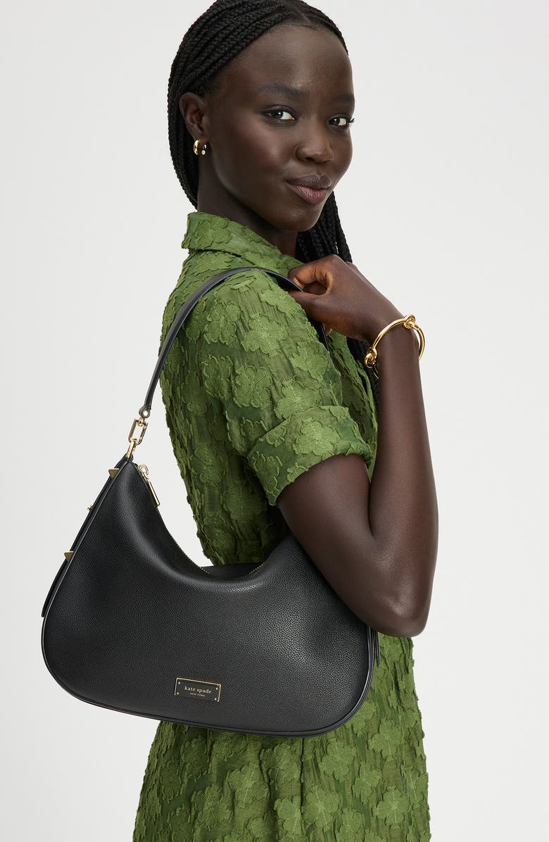 Kate Spade New York large liv pebble leather hobo bag, Alternate, color, Black