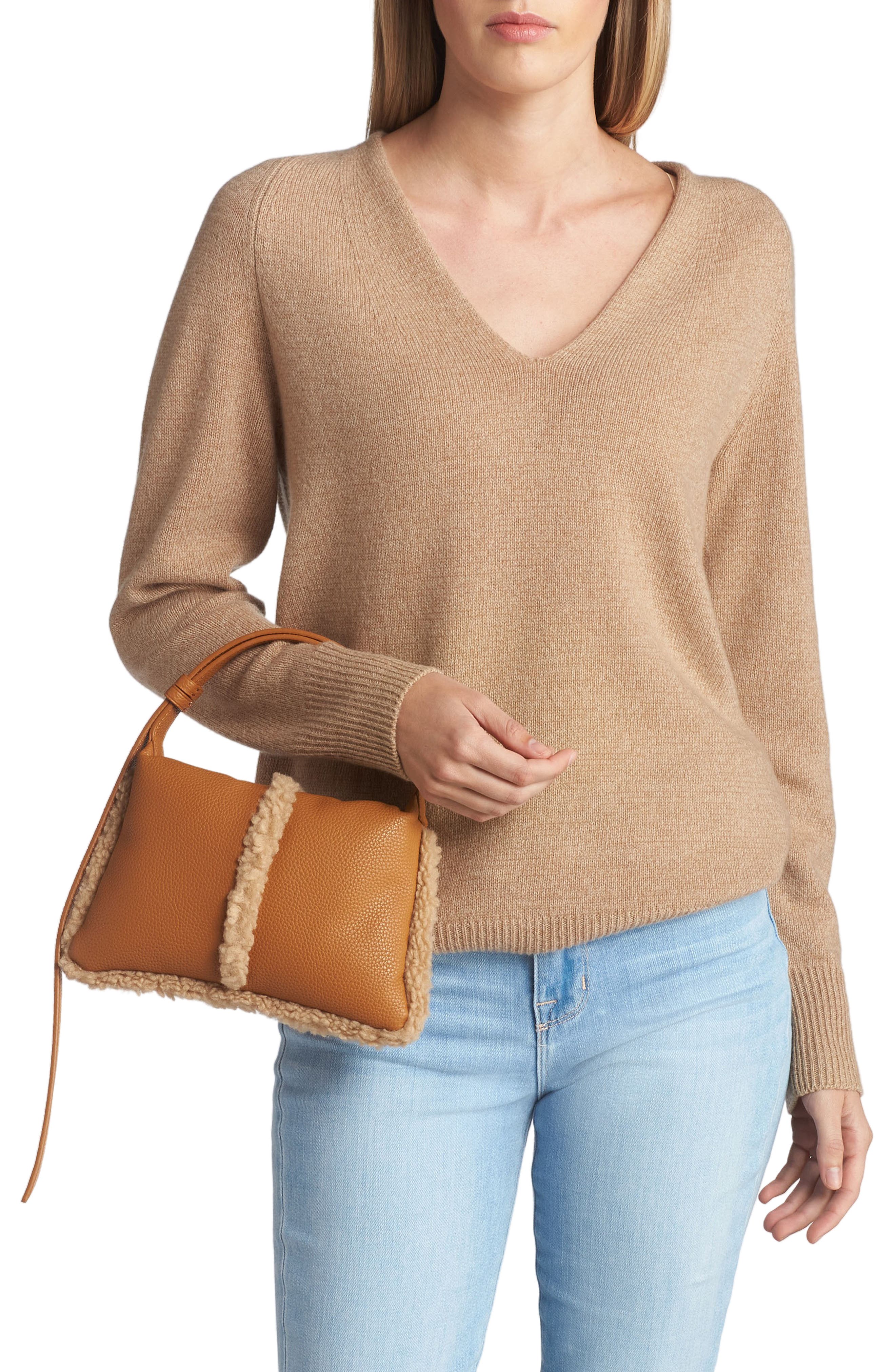 Simon Miller Mini Puffin Convertible Faux Leather & Faux Shearling Handbag, Alternate, color, 