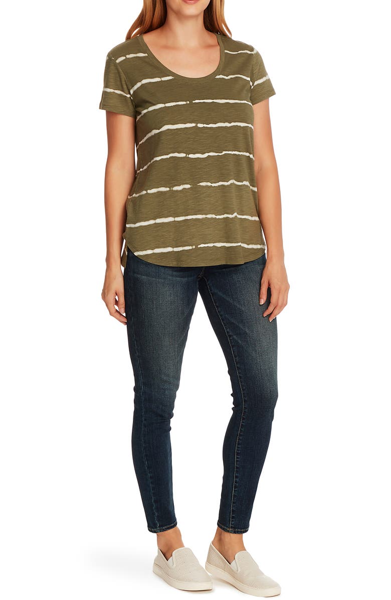 Vince Camuto Linear Whispers Cotton Blend T-Shirt, Alternate, color,