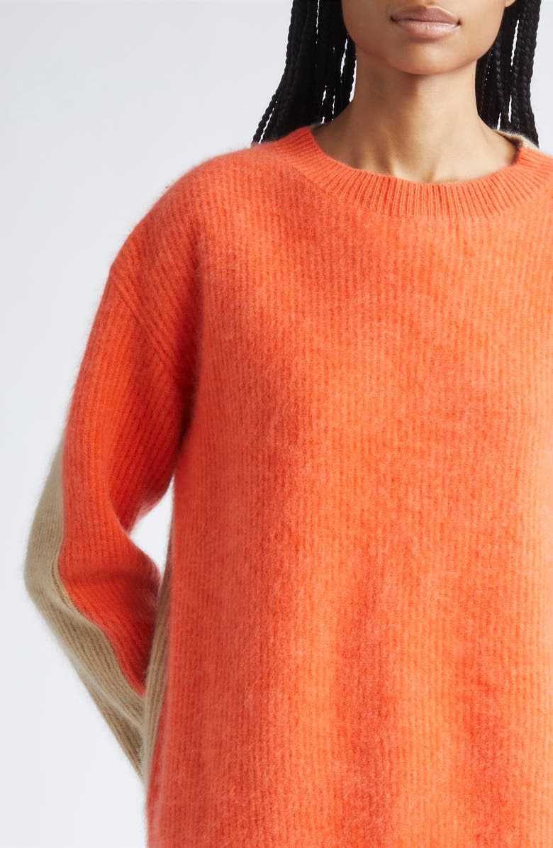 ZANKOV Halas Colorblock Rib Merino Wool & Cashmere Crewneck Sweater, Alternate, color, Persimmon