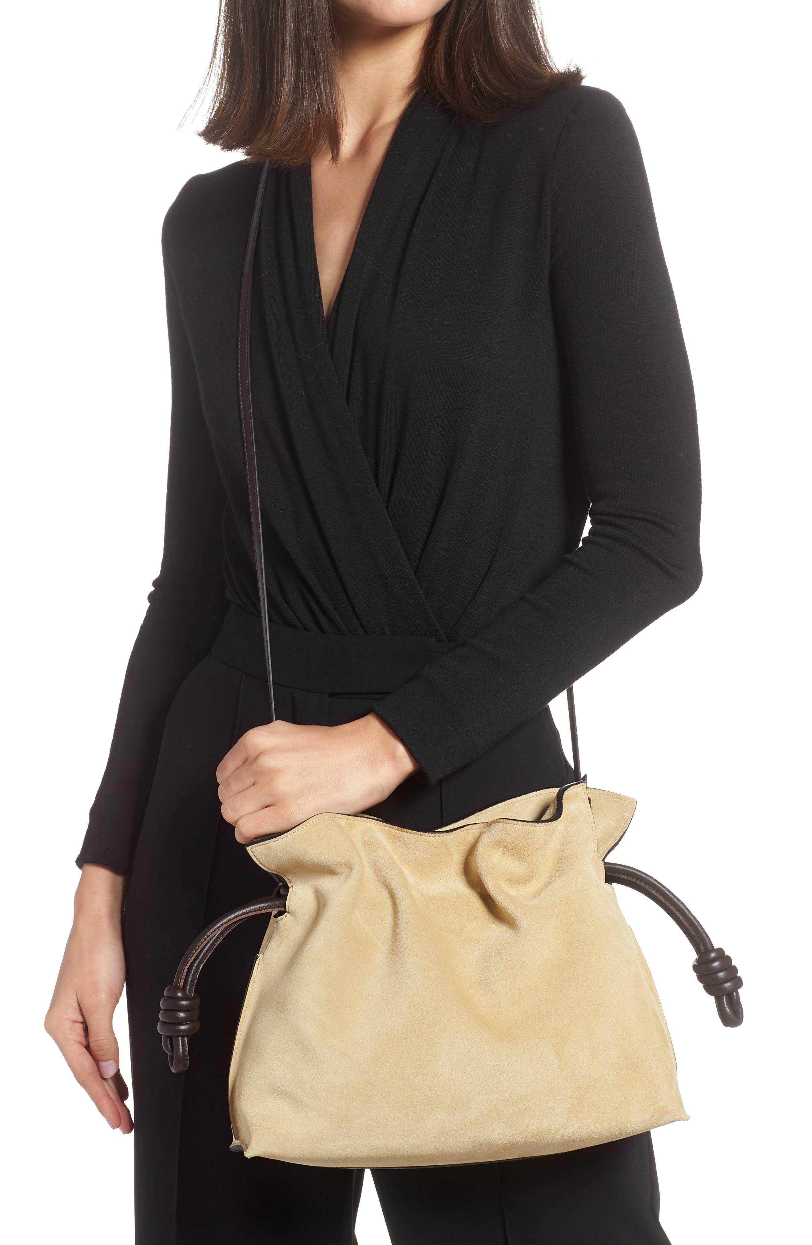 Loewe Flamenco Knot Suede Clutch, Alternate, color, 