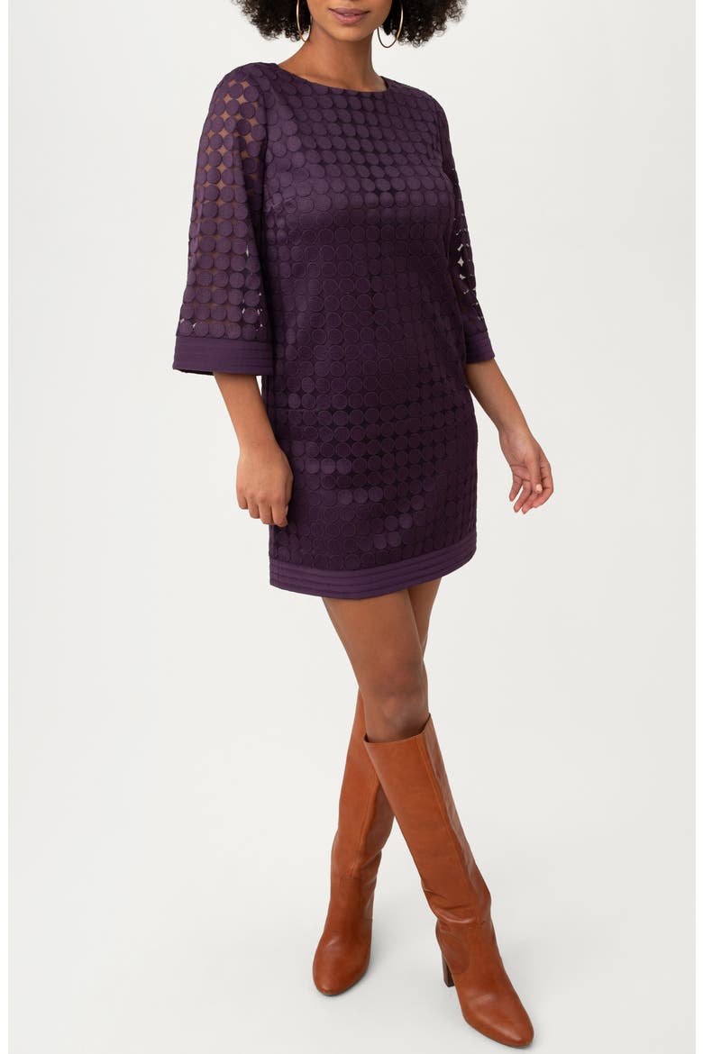 Jenica Three-Quarter Sleeve Shift Dress, Alternate, color, PARK AVENUE PURPLE