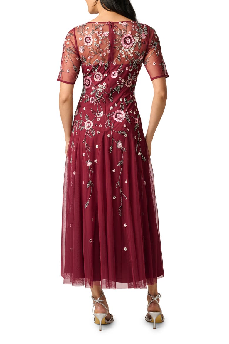 Beaded Flutter Sleeve Mesh Cocktail Dress, Alternate, color, MAHOGANY