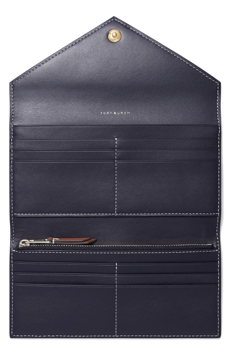 Tory Burch T Monogram Jacquard & Leather Trifold Envelope Wallet, Alternate, color, Tory Navy