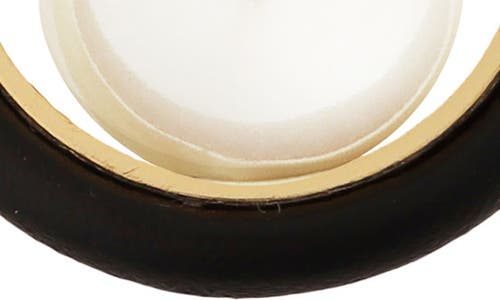 Panacea Faux Pearl Leather Hoop Earrings In Gold