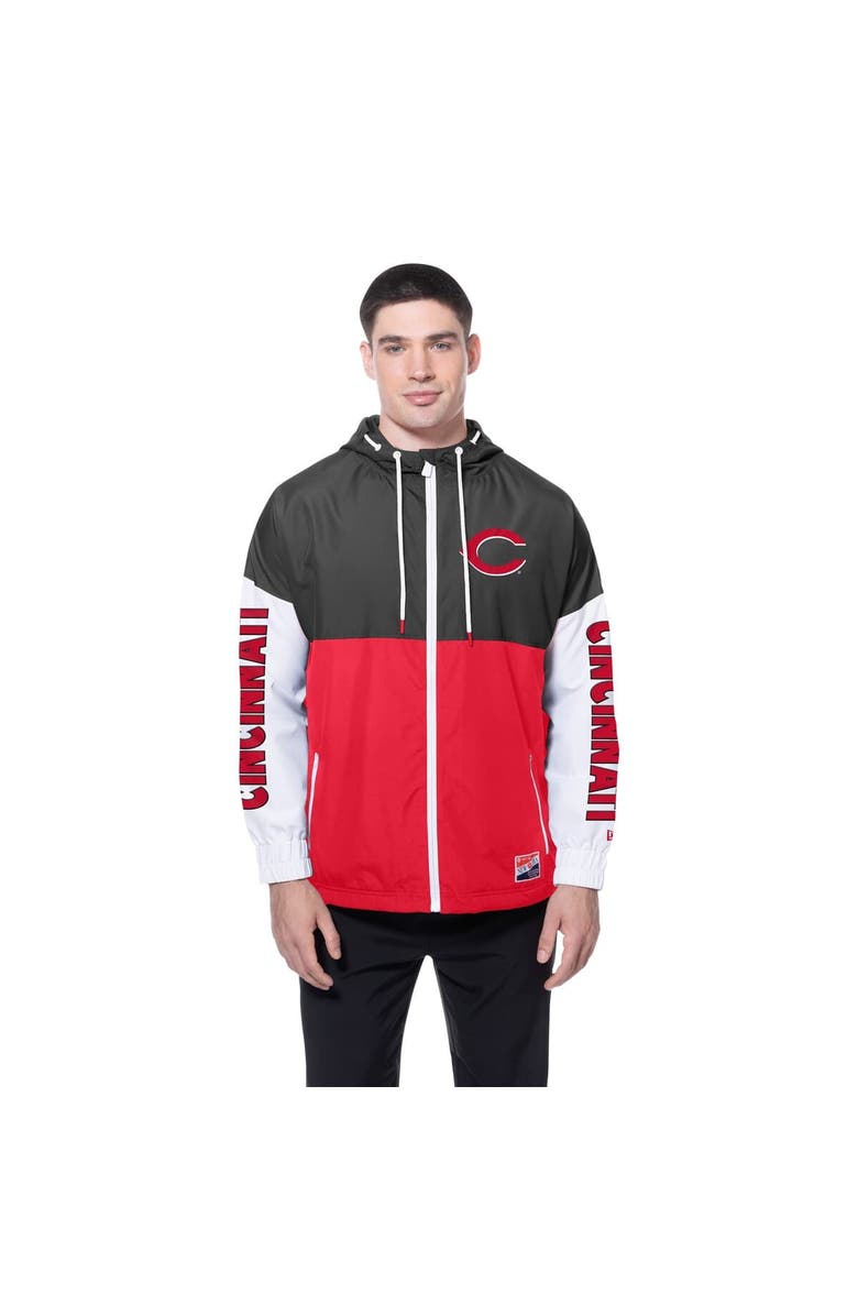 New Era Men's New Era Red/Black Cincinnati Reds Color Block Full-Zip Hoodie Windbreaker, Alternate, color, Red