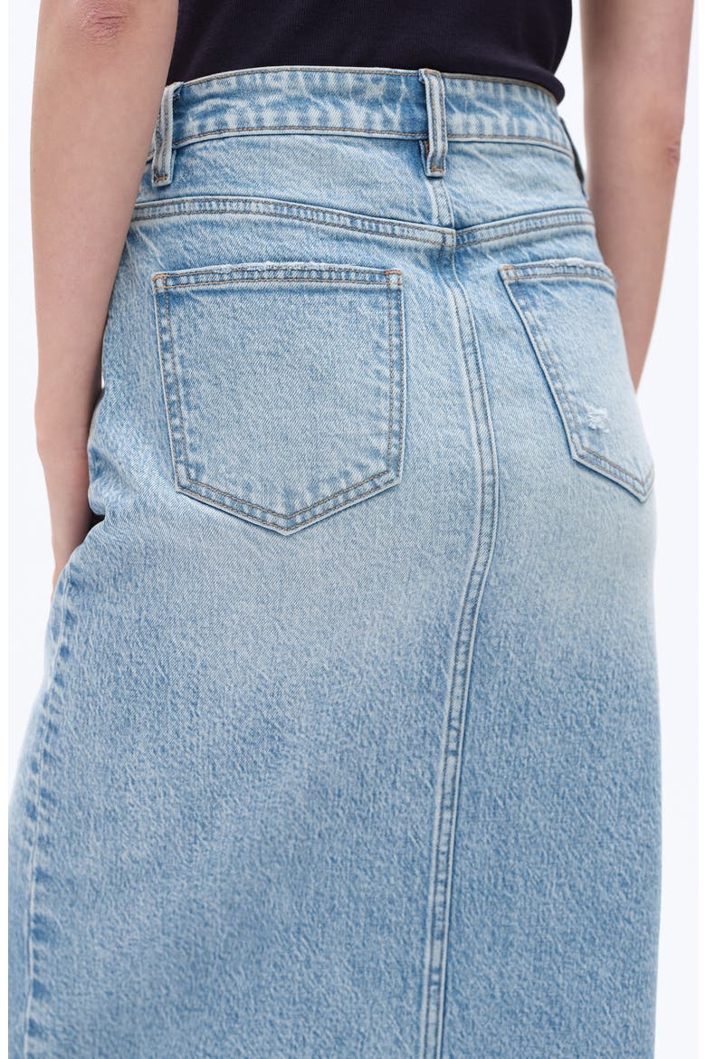Raw Hem Denim Midi Skirt, Alternate, color, MEDIUM BLUE