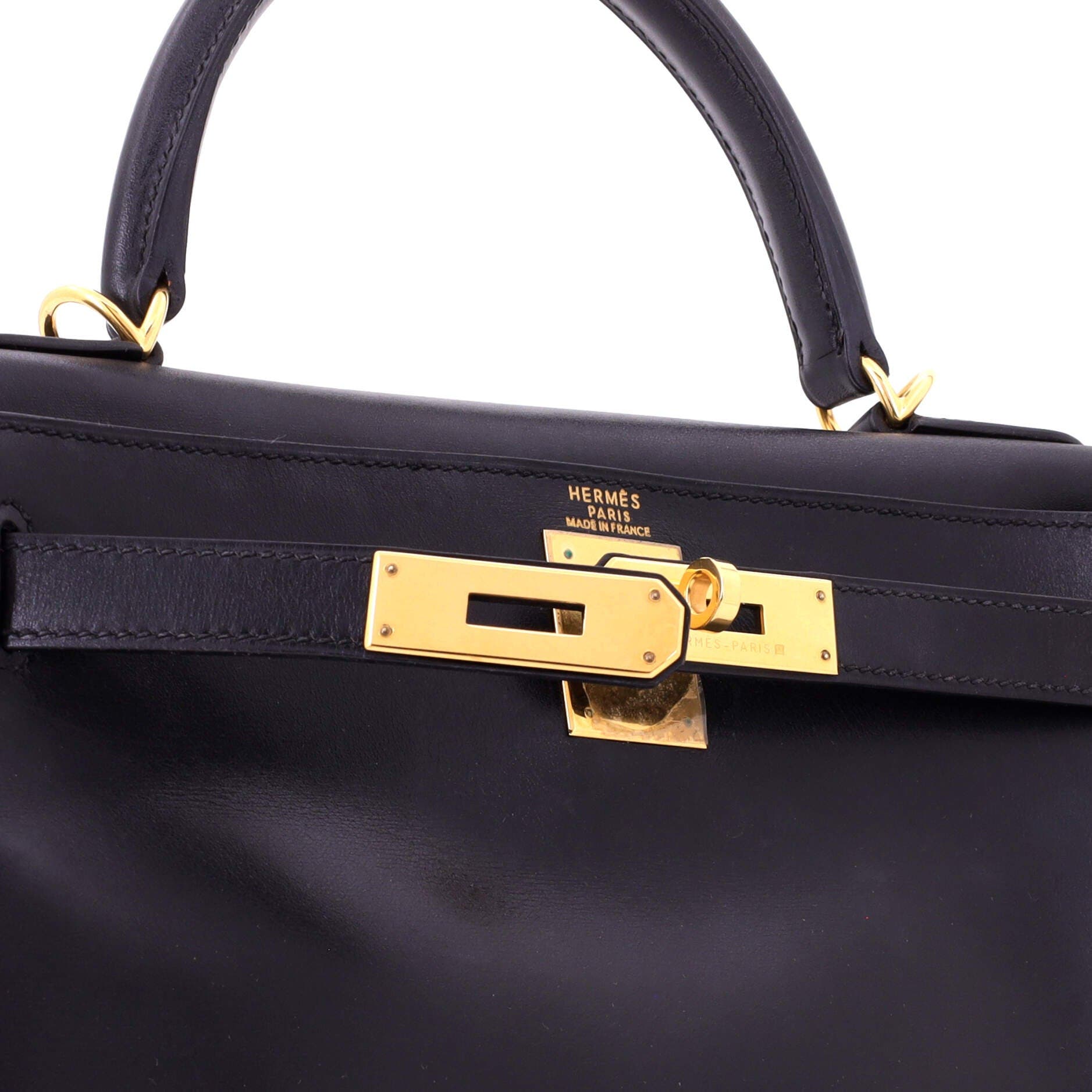 Pre-Owned Hermes Kelly Handbag Black Box Calf with Gold Hardware 28, Alternate, color, Noir