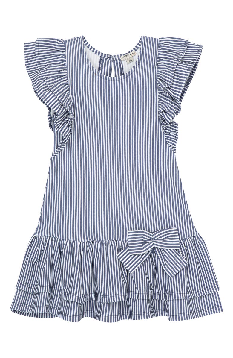 Habitual Kids Kids' Flutter Sleeve Stripe A-Line Dress, Main, color, 
