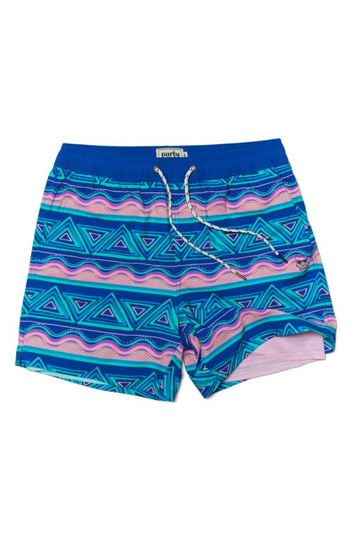 Party Pants Fiesta Stripe Sport Swim Trunks In Aruba Blue