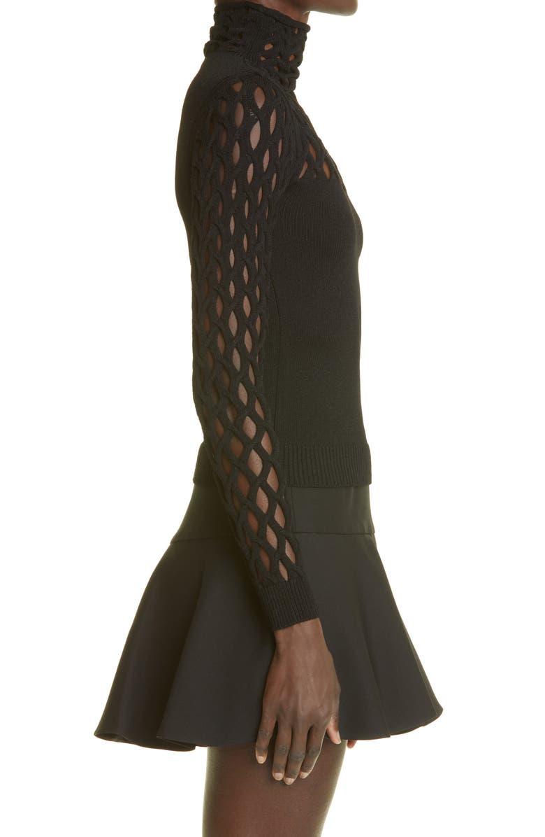 Valentino Net Mock Neck Sweater, Alternate, color, Nero