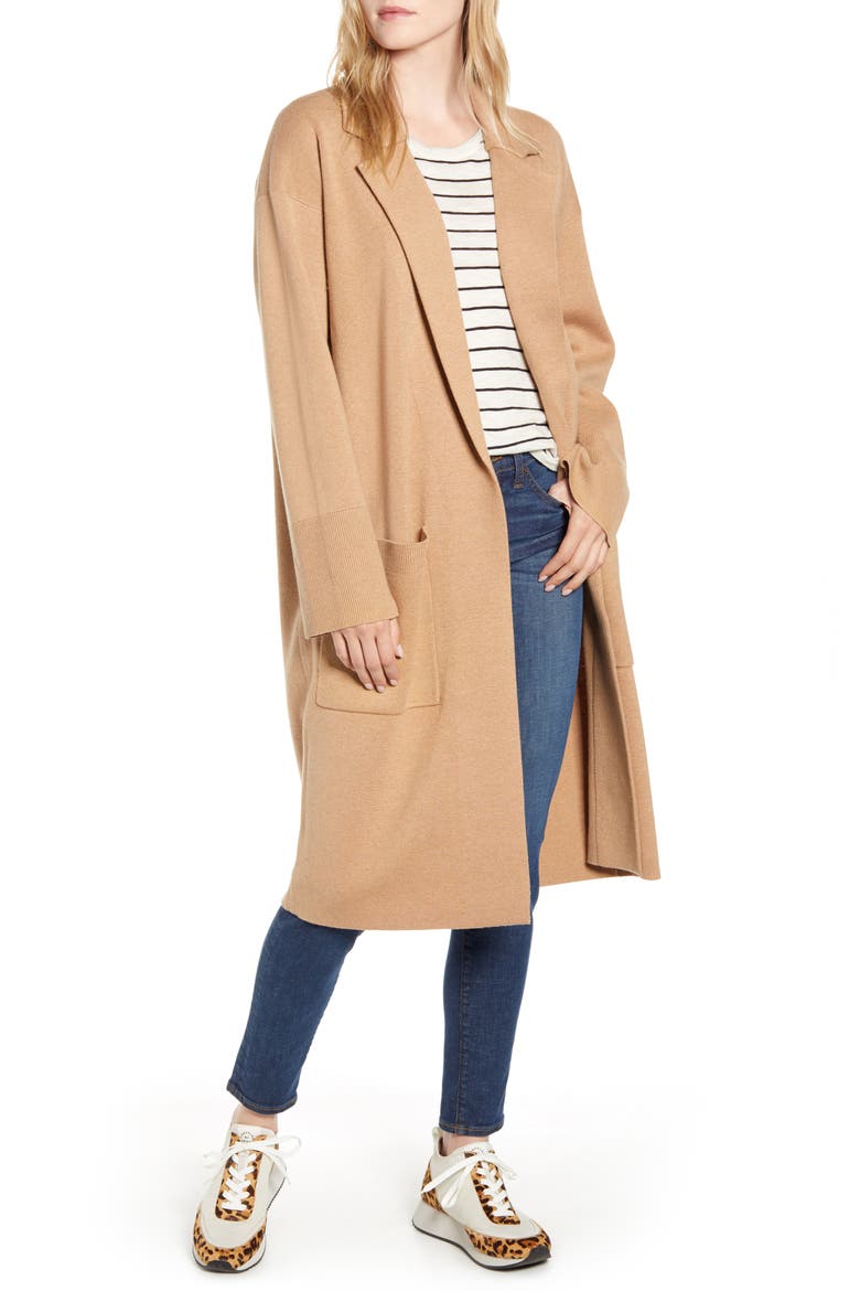 Ella Open Front Long Sweater Blazer, Main, color, HEATHER KHAKI