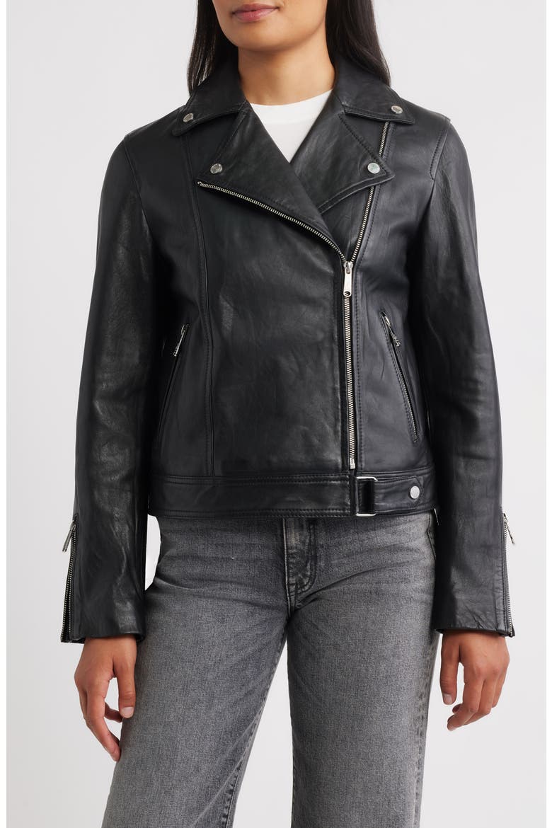 Leather Moto Jacket, Main, color, BLACK