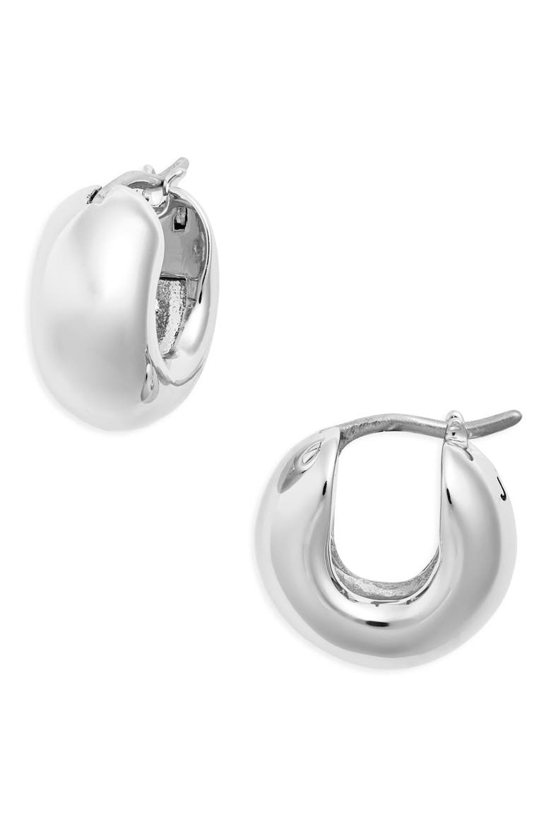 Mini Tome Huggie Hoop Earrings, Main, color, SILVER