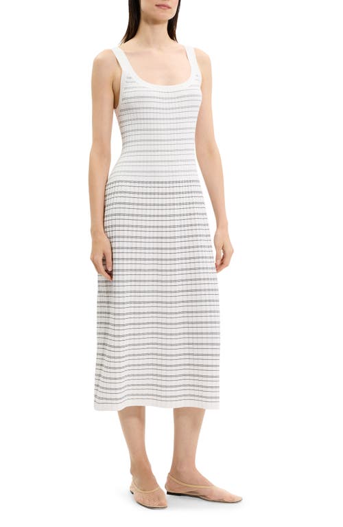 Theory Variegated Stripe Pima Cotton Blend Midi Dress In White