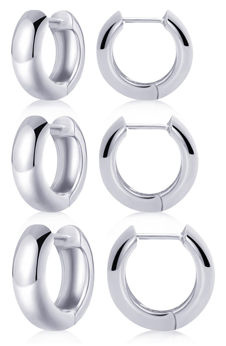 ES JEWELRY Set Of 3 Huggie Earrings, Alternate, color, White Gold