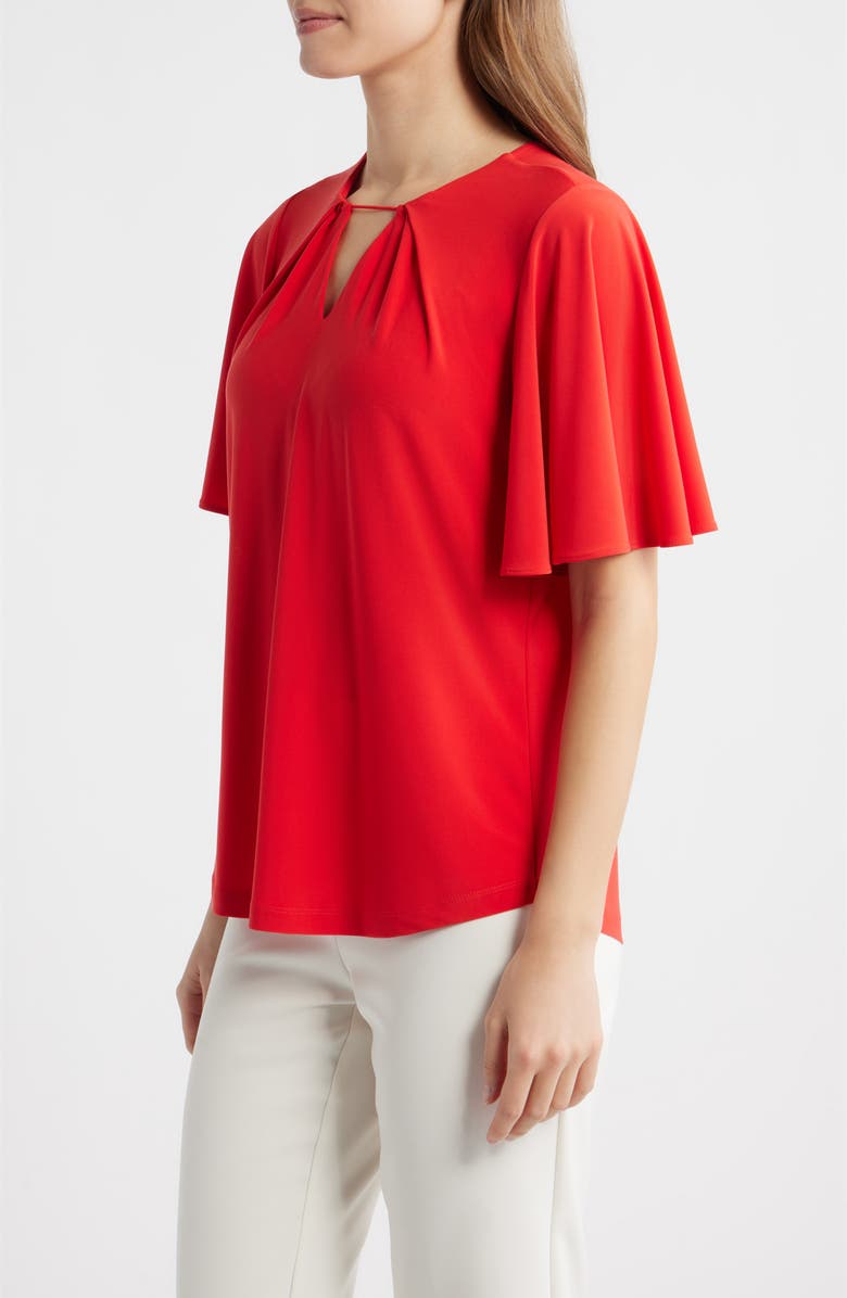 Anne Klein Pleat Neck Bell Sleeve Top, Alternate, color, Begonia Red