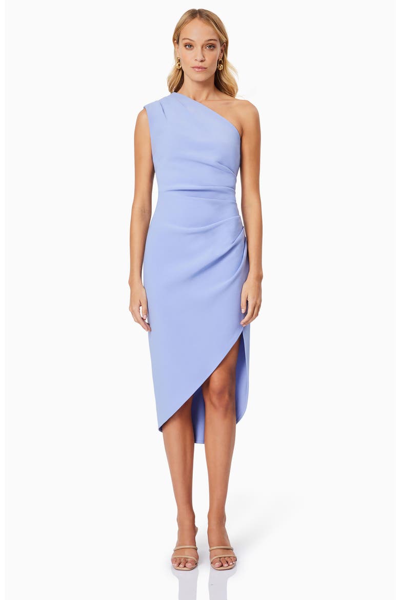 asymmetrical dress cocktail US 2 / WHITE sleek woven satin shapes this chic dress that has a trendy mock neckline (with loop Navy Satin Asymmetrical Midi Dress