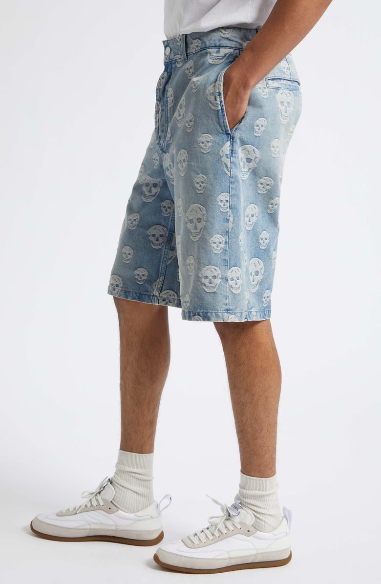 McQueen Skull Jacquard Denim Sailor Shorts, Alternate, color, Sapphire