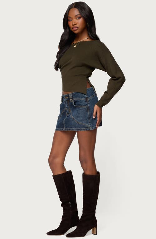 Edikted Chenelle Asymmetric Off The Shoulder Sweater In Green