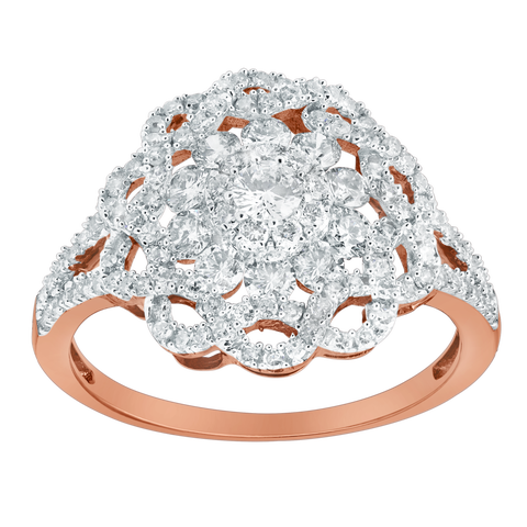 Caeloria 0.95 Cts Natural Diamond Floral Cluster 14K Gold Ring