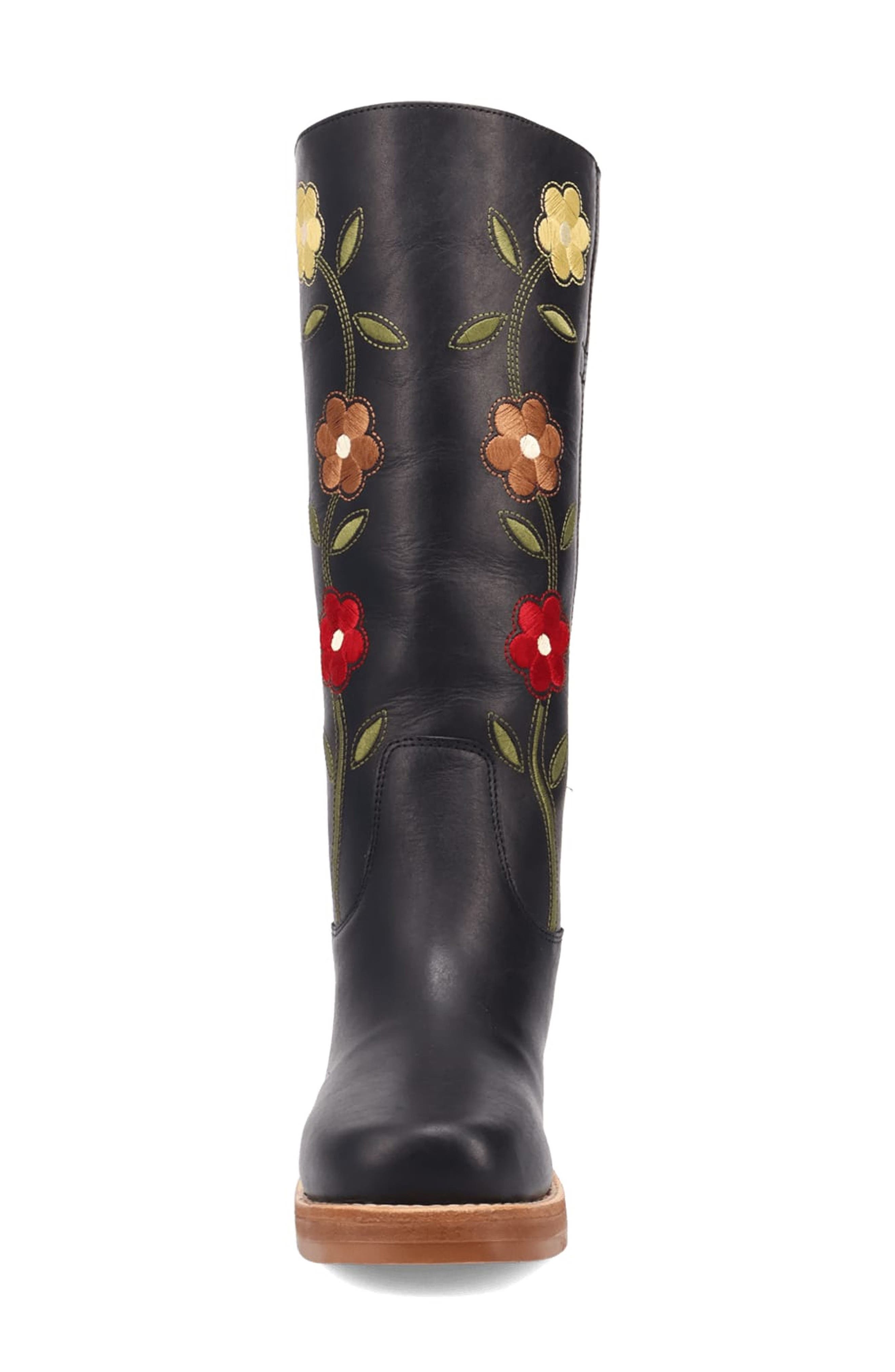 Dingo Bloom Embroidered Boot, Alternate, color, Black