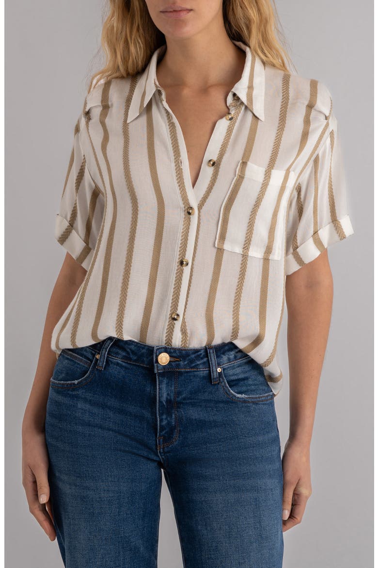 Aida Stripe Cotton Button-Up Top, Main, color, GOLDEN/OFF WHIT