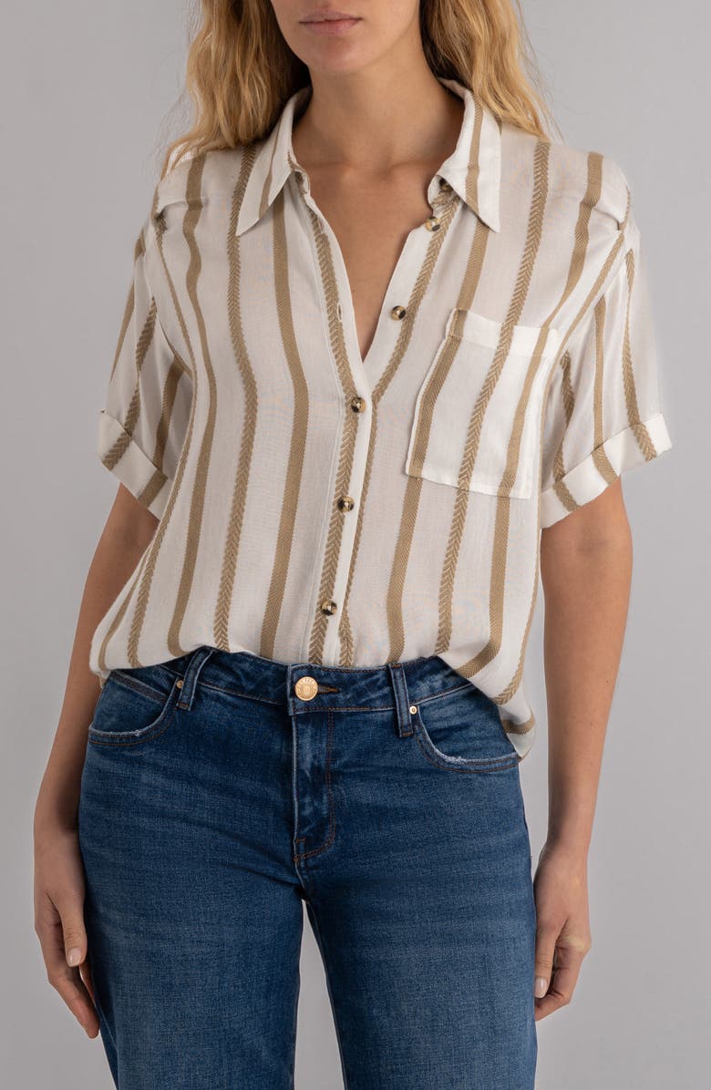 KUT from the Kloth Aida Stripe Cotton Button-Up Top, Main, color, 