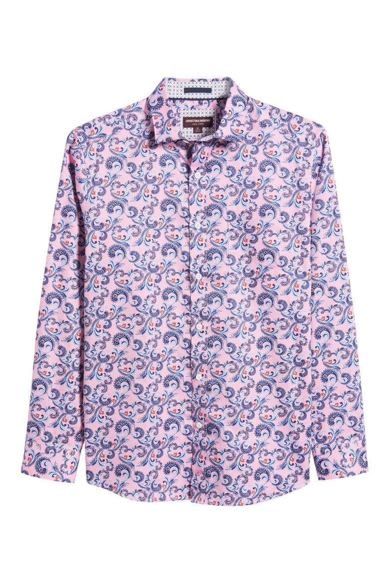 Paisley Print Cotton Button-Up Shirt, Alternate, color, PINK