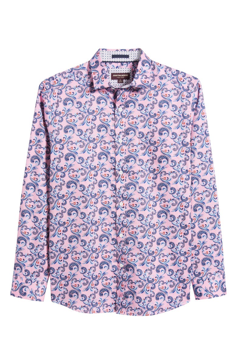 Johnston & Murphy Paisley Print Cotton Button-Up Shirt, Alternate, color, Pink