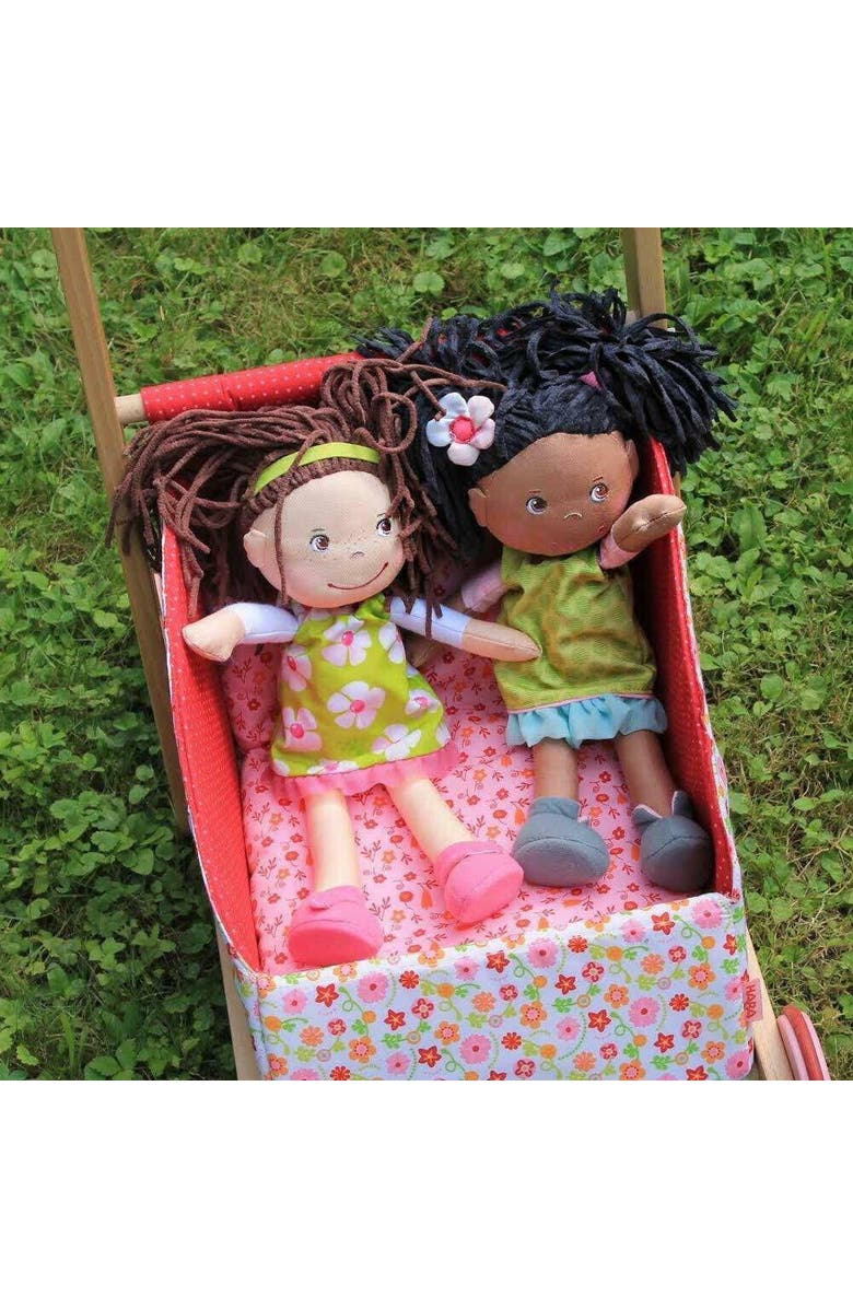 HABA Coco 12" Soft Baby Doll with Brown Hair, Embroidered Face, Removable Green Dress, Matching Headband - Machine Washable Toddler Doll - 18 Months+, Alternate, color, Green Multi