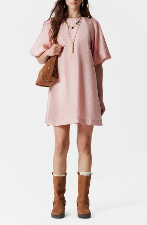 Puff Sleeve Hammered Satin Dress