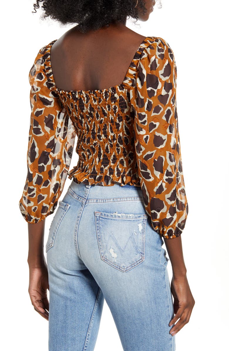 J.O.A. Smocked Jacquard Woven Crop Top, Alternate, color, 