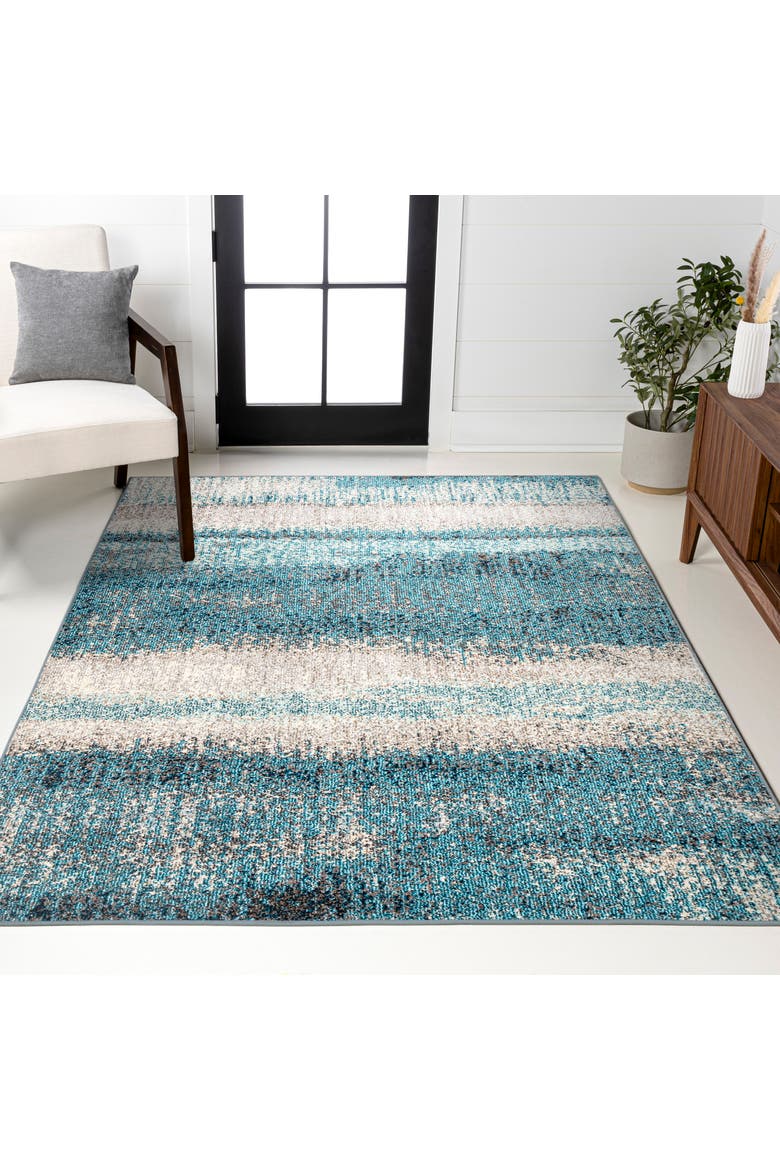 Contemporary POP Modern Abstract Vintage Area Rug, Alternate, color, Cream/Turquoise