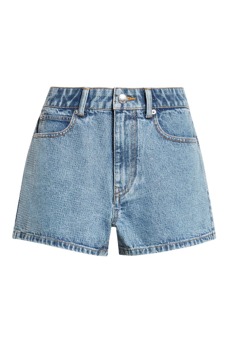 Shorty High Waist Hotfix Denim Shorts, Alternate, color, VINTAGE LIGHT INDIGO