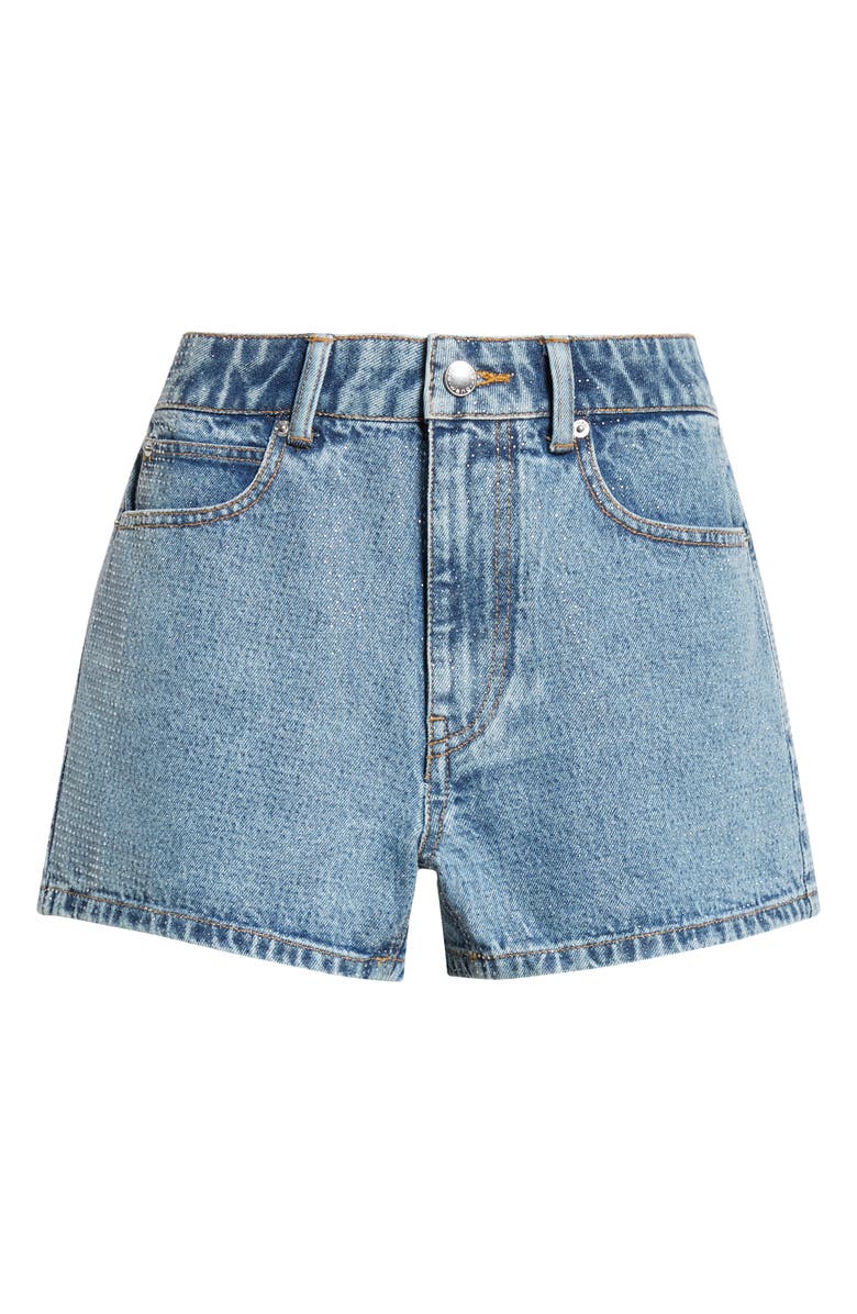 Alexander Wang Shorty High Waist Hotfix Denim Shorts, Alternate, color, Vintage Light Indigo