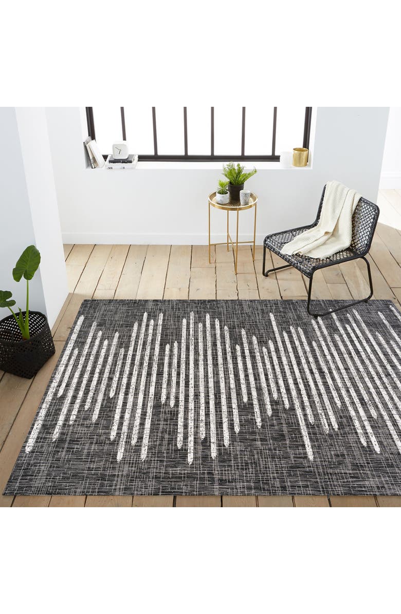 JONATHAN Y Zolak Berber Stripe Geometric Indoor/Outdoor Area Rug, Alternate, color, Black/Ivory