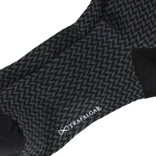 Trafalgar Benoit Herringbone Patterned Mid-calf Merino Wool Socks In Gray