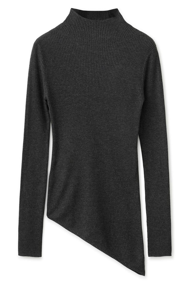 Asymmetric Hem Mock Neck Sweater, Alternate, color, CHARCOAL
