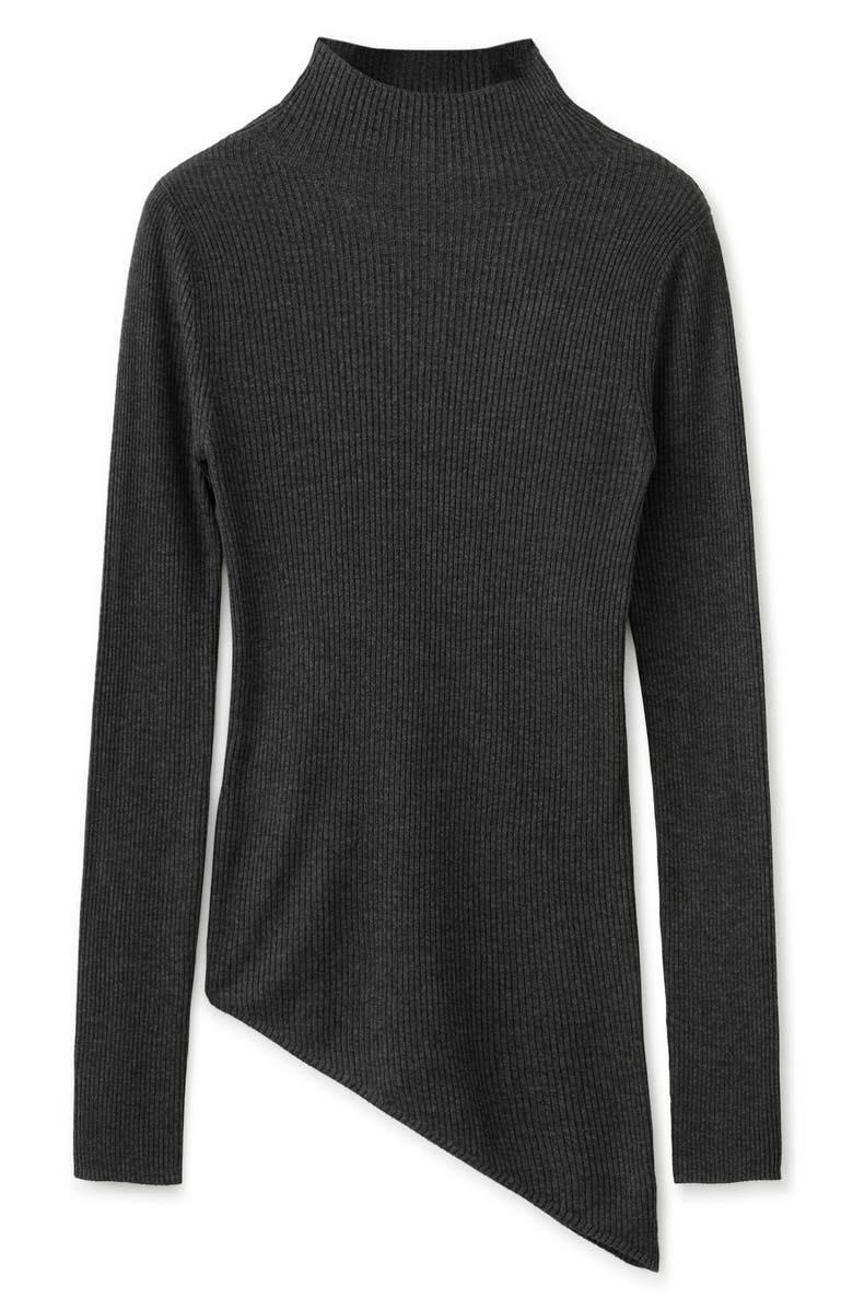 MANGO Asymmetric Hem Mock Neck Sweater, Alternate, color, Charcoal