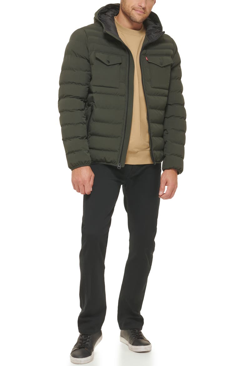 Stretch Hooded Puffer Jacket, Alternate, color, OLIVE