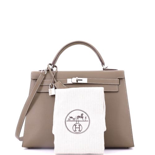 Pre-owned Hermes Hermes Kelly Handbag Grey Epsom With Palladium Hardware 32 In Brown