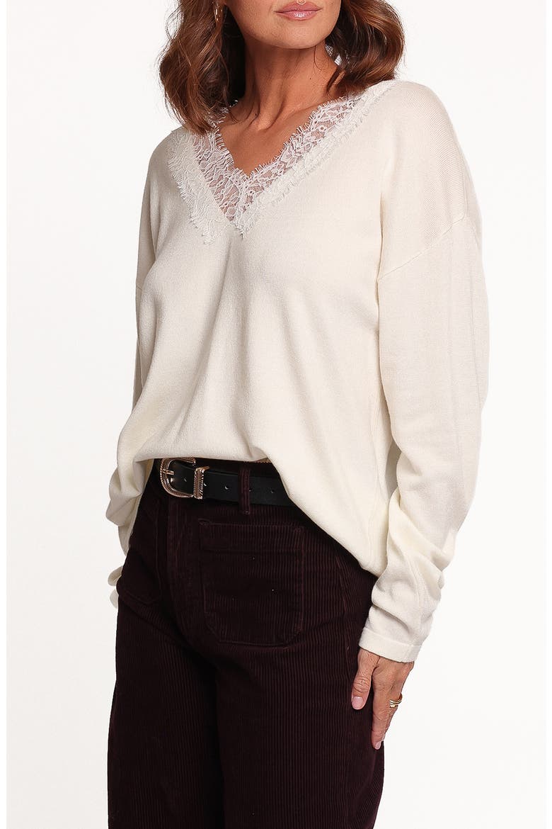 Brookes Lace V Neck Sweater, Alternate, color, IVORY