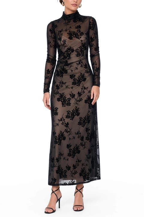 Ramy Flocked Mesh Midi Dress